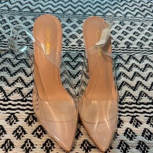 Fashion Nova Women's Transparent and Beige Heels